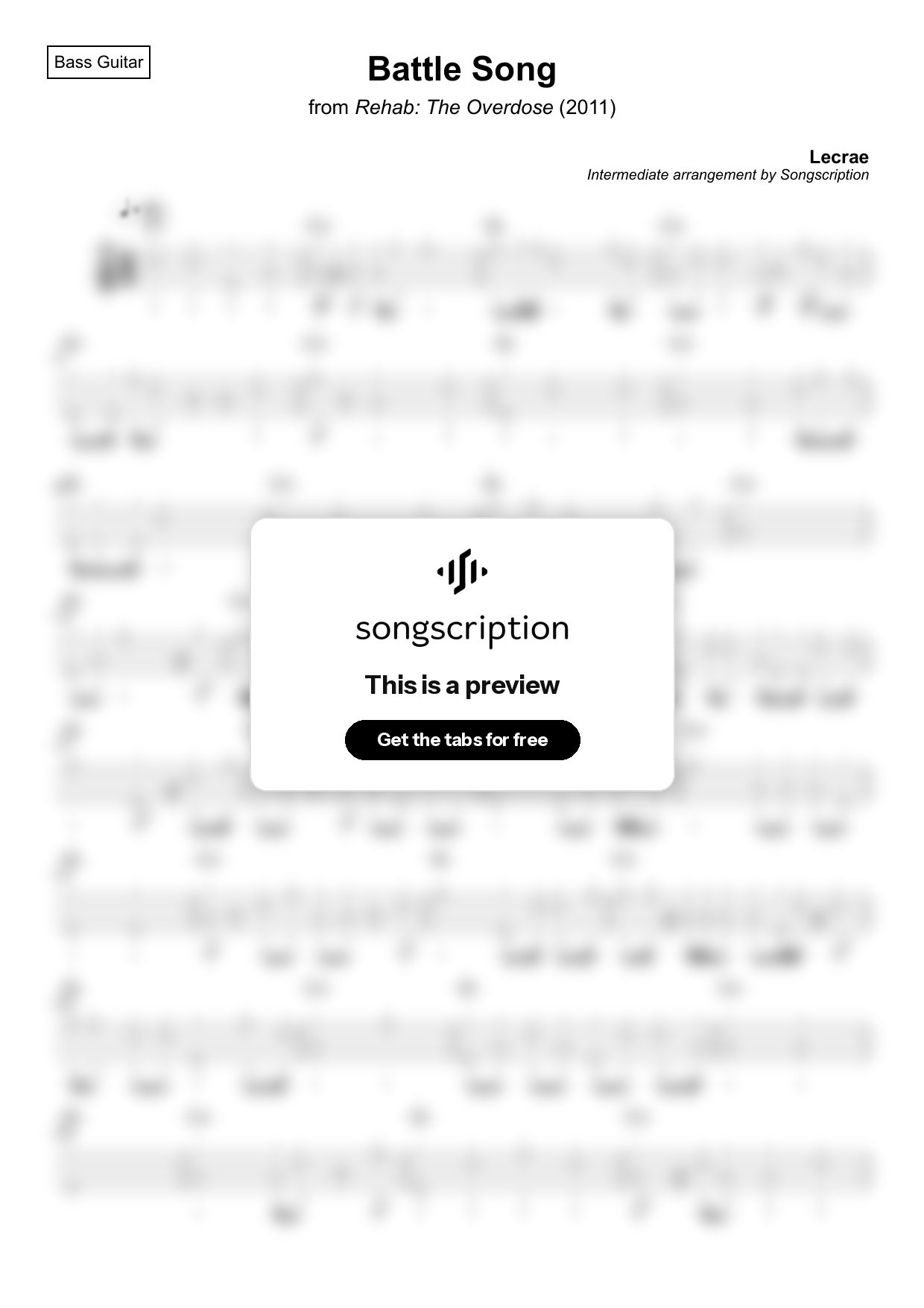 Intermediate Bass Guitar Tabs for "Battle Song" by Lecrae