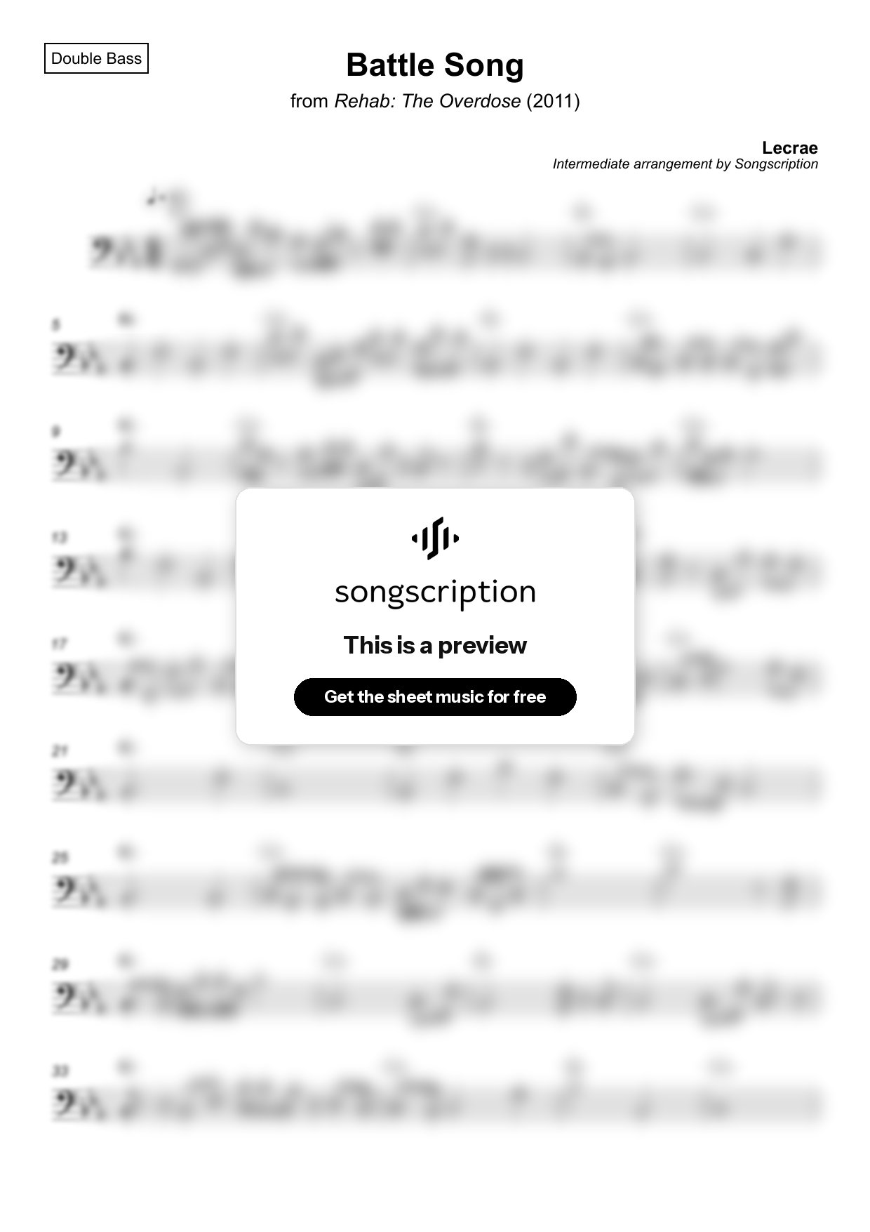 Intermediate Double Bass Sheet Music for "Battle Song" by Lecrae