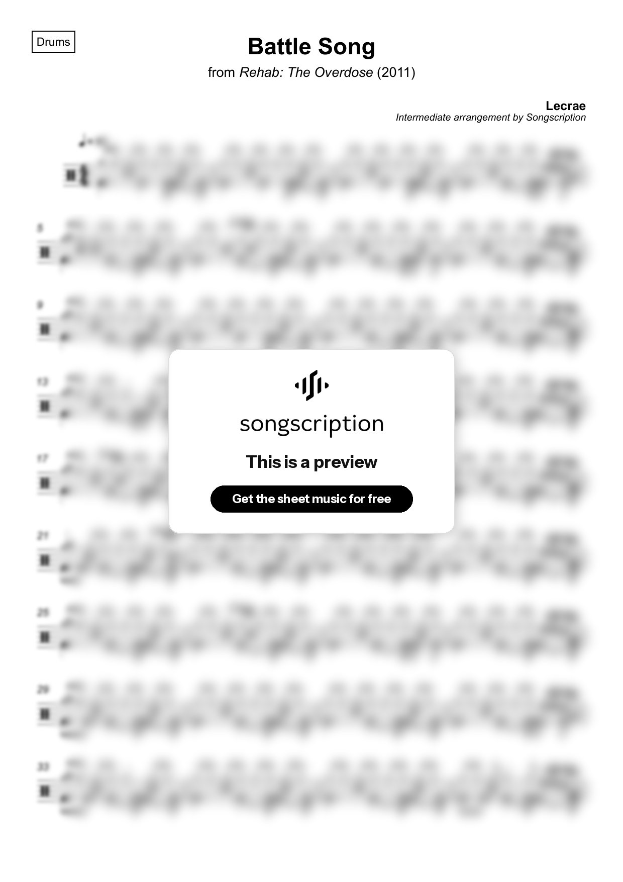 Intermediate Drums Sheet Music for "Battle Song" by Lecrae