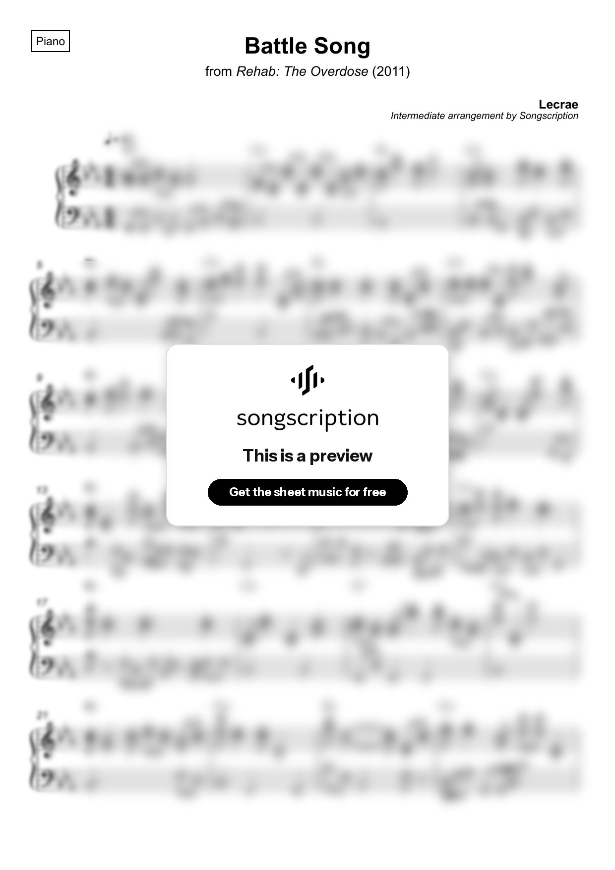 Intermediate Piano Sheet Music for "Battle Song" by Lecrae