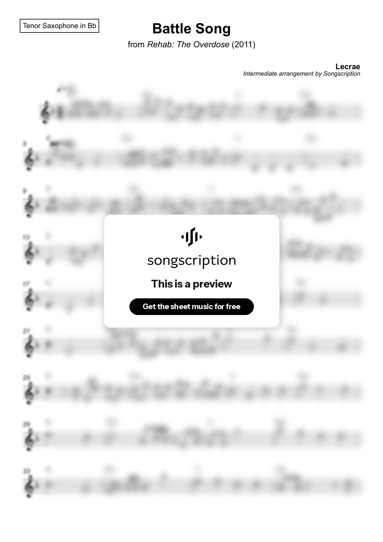 Intermediate Tenor Sax Sheet Music for "Battle Song" by Lecrae