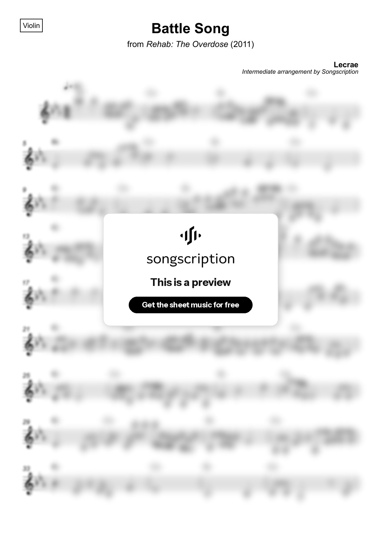 Intermediate Violin Sheet Music for "Battle Song" by Lecrae