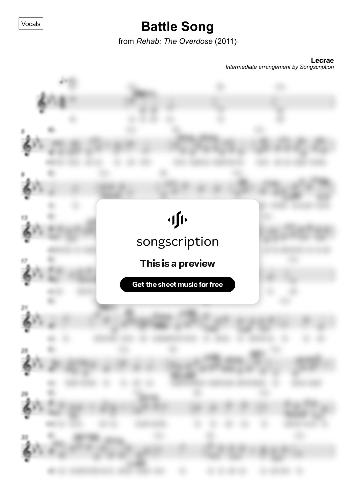 Intermediate Vocals Sheet Music for "Battle Song" by Lecrae