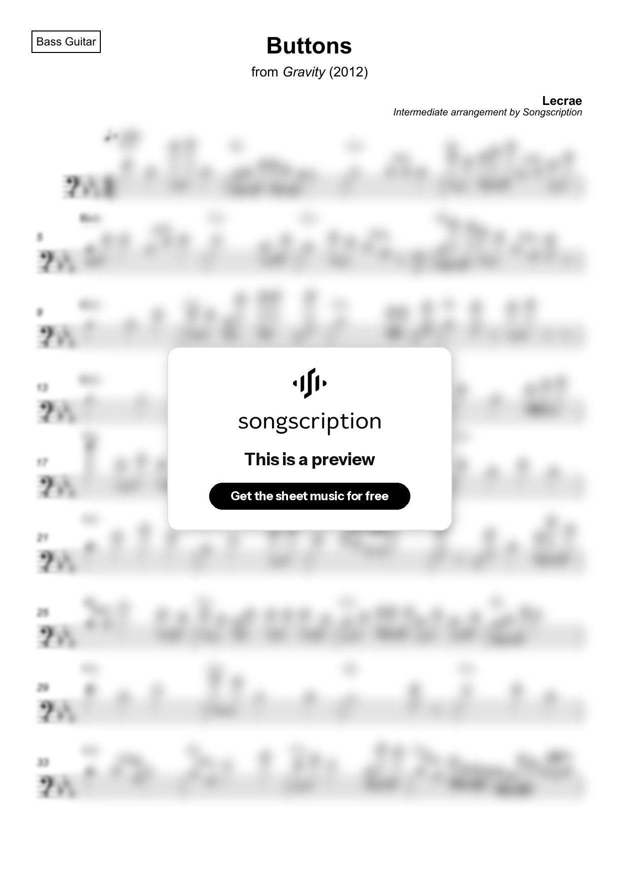 Intermediate Bass Guitar Sheet Music for "Buttons" by Lecrae