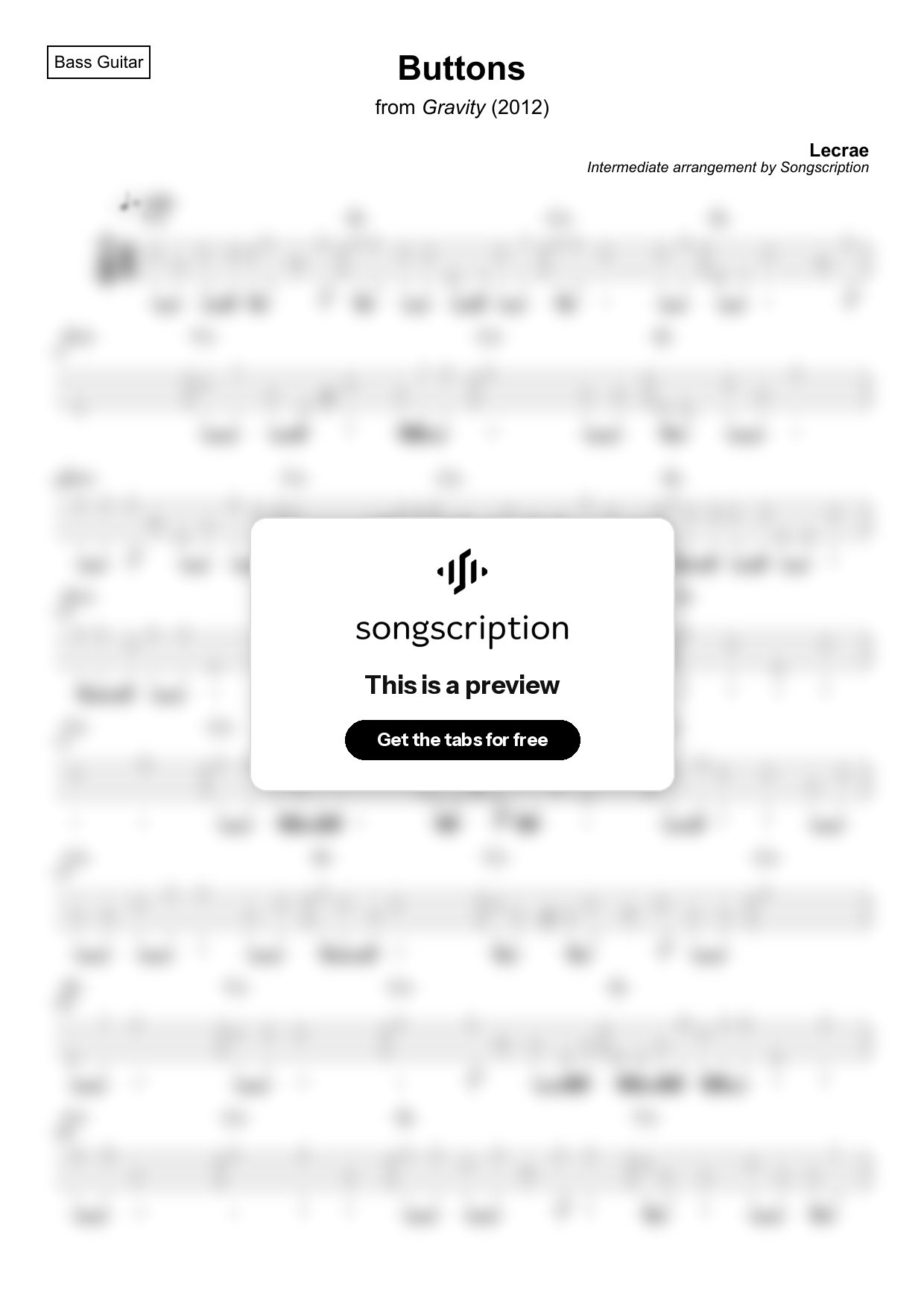 Intermediate Bass Guitar Tabs for "Buttons" by Lecrae