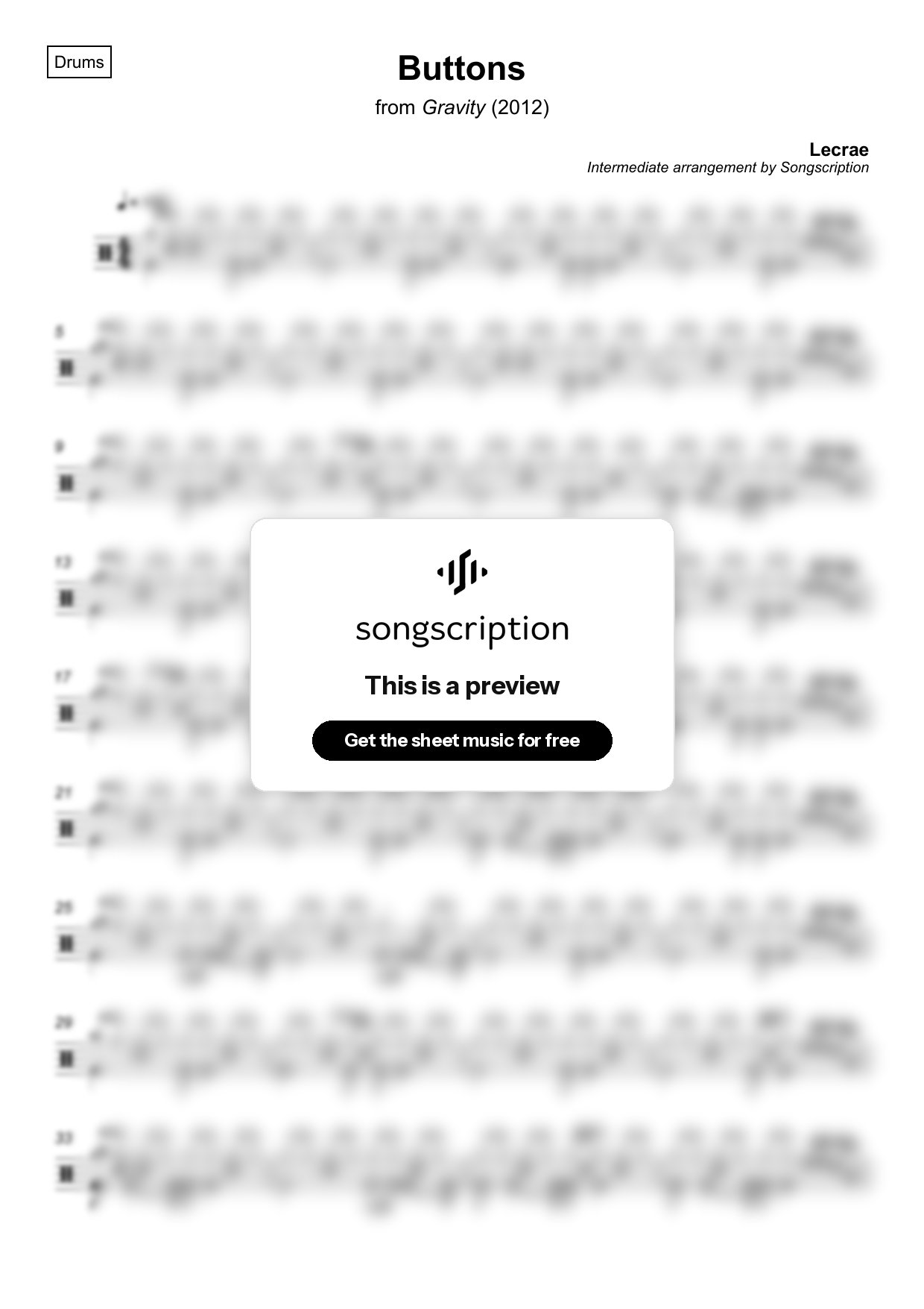 Intermediate Drums Sheet Music for "Buttons" by Lecrae