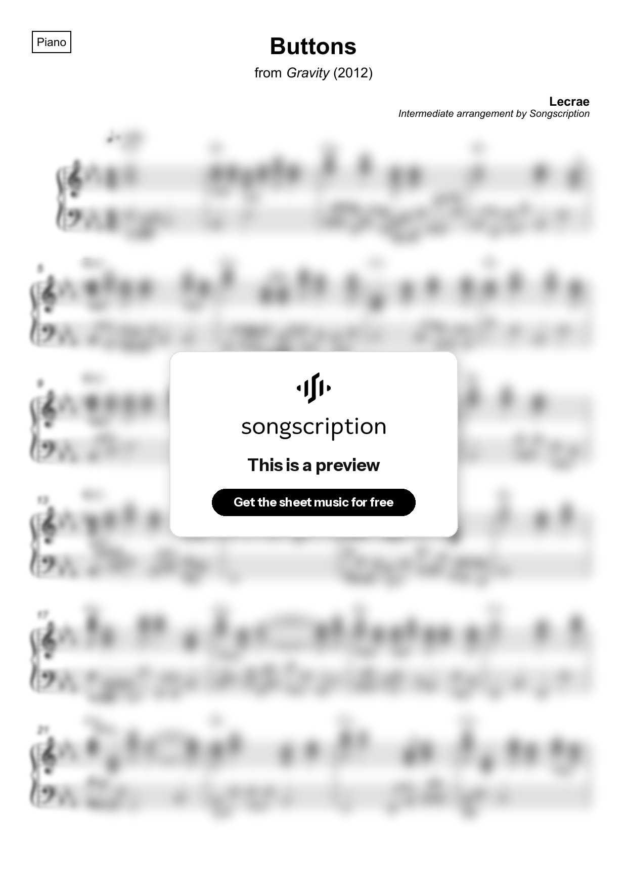 Intermediate Piano Sheet Music for "Buttons" by Lecrae