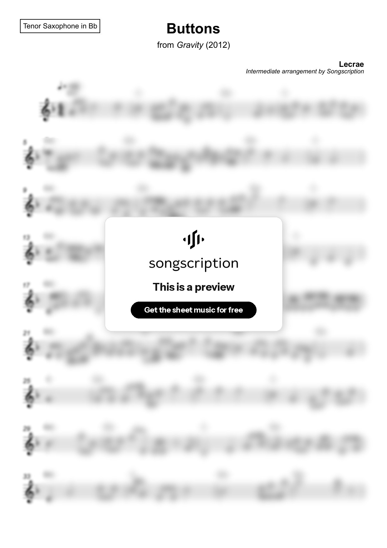 Intermediate Tenor Sax Sheet Music for "Buttons" by Lecrae