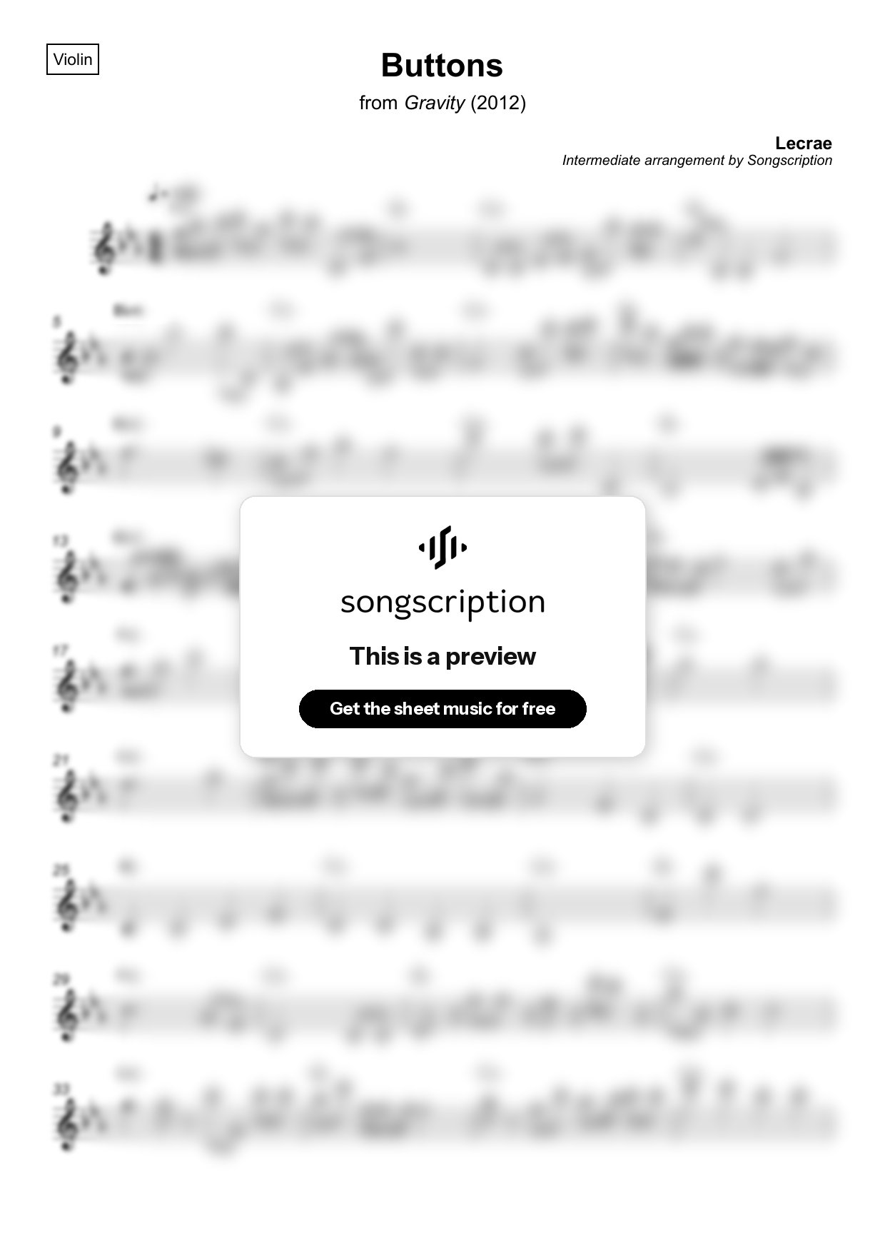 Intermediate Violin Sheet Music for "Buttons" by Lecrae