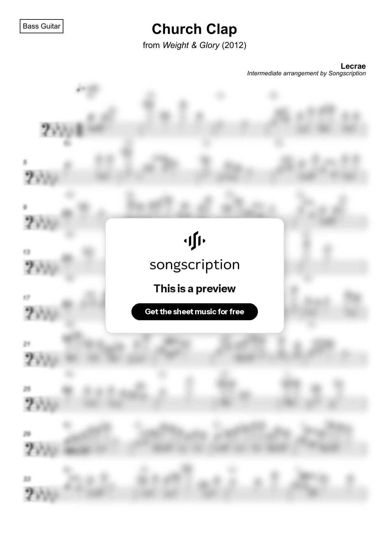 Intermediate Bass Guitar Sheet Music for "Church Clap" by Lecrae