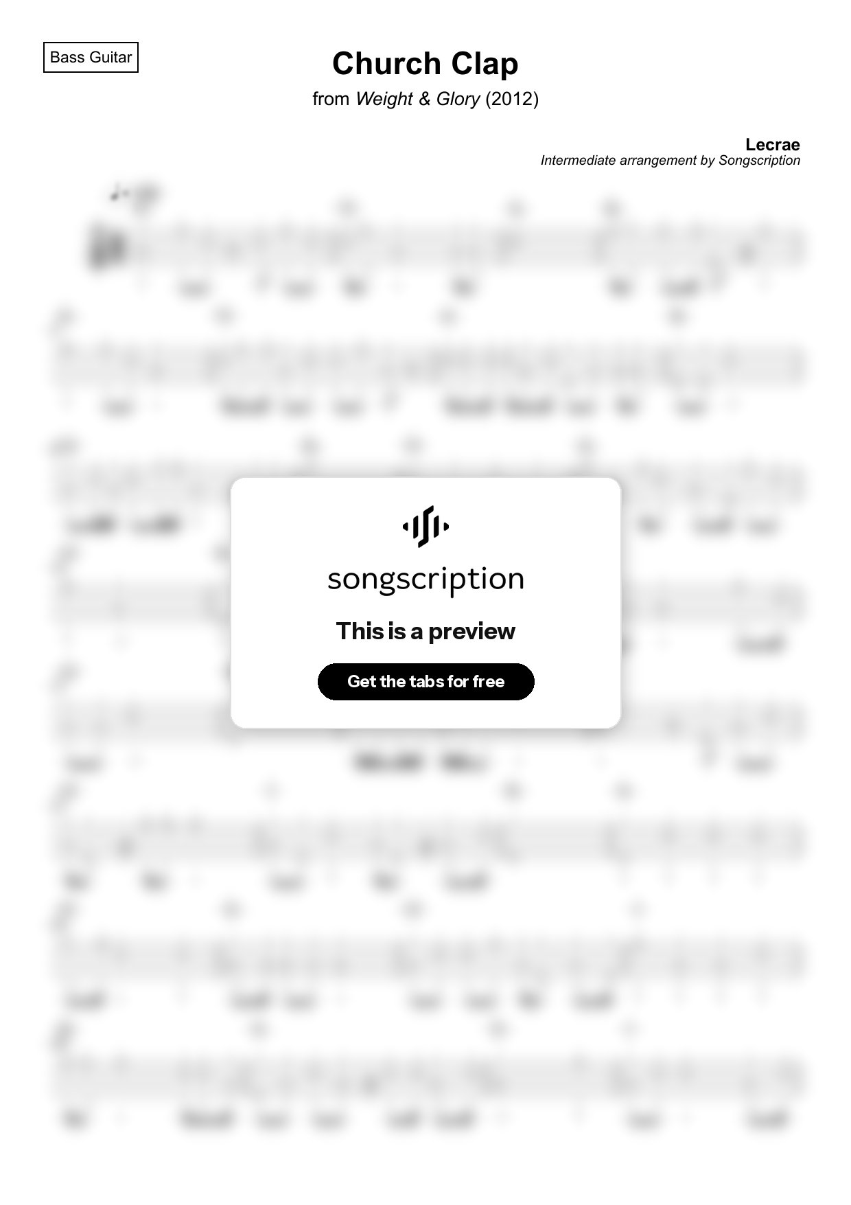 Intermediate Bass Guitar Tabs for "Church Clap" by Lecrae