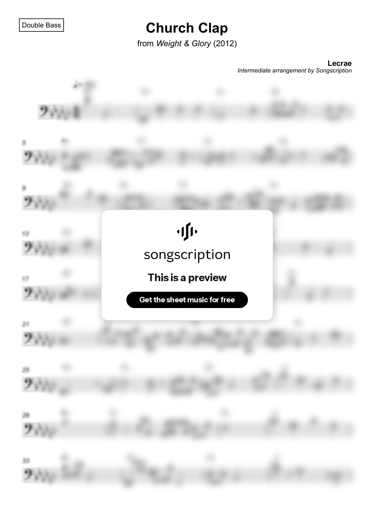 Intermediate Double Bass Sheet Music for "Church Clap" by Lecrae