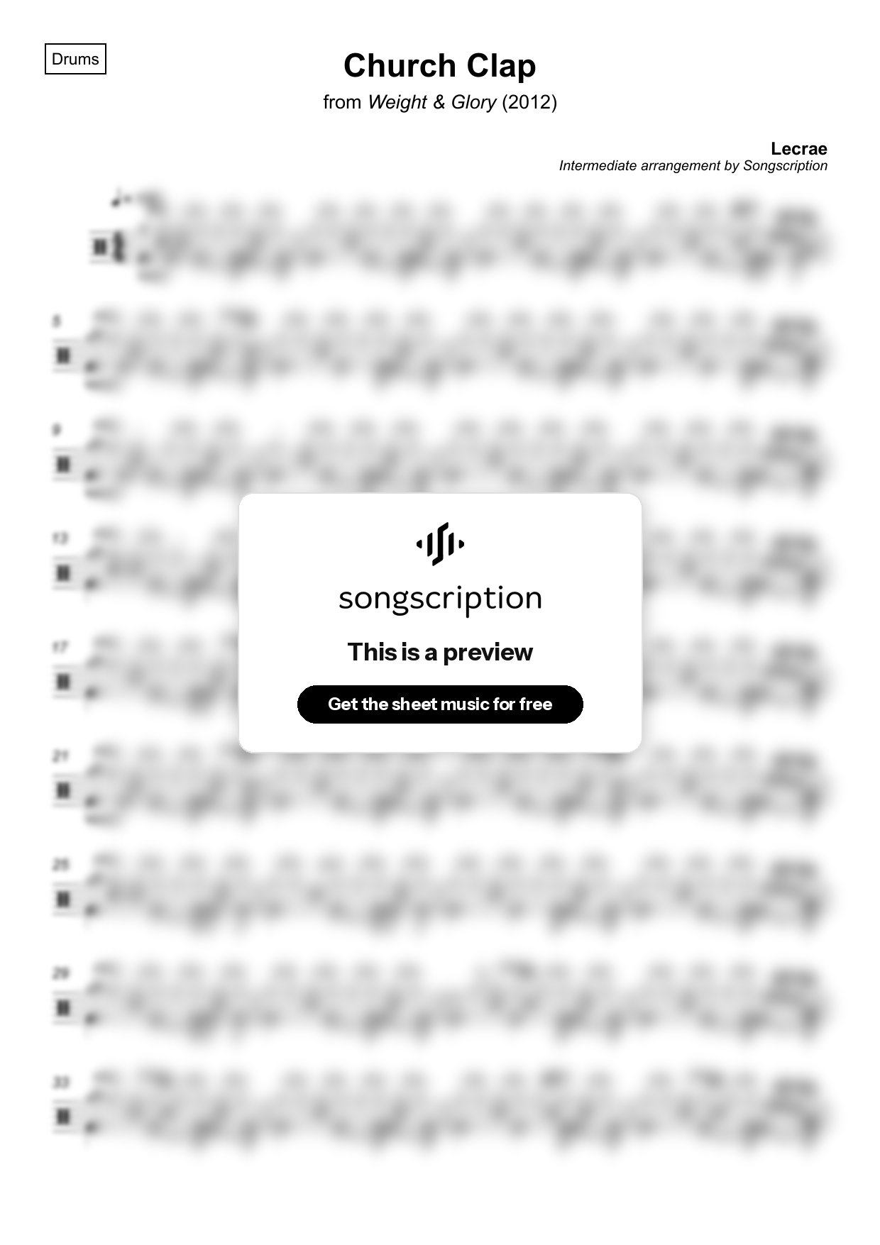 Intermediate Drums Sheet Music for "Church Clap" by Lecrae