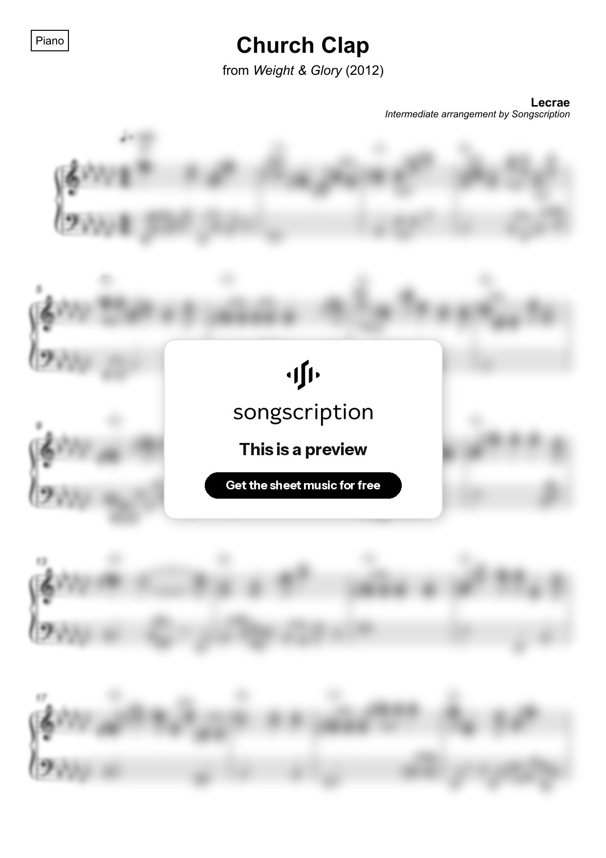 Intermediate Piano Sheet Music for "Church Clap" by Lecrae
