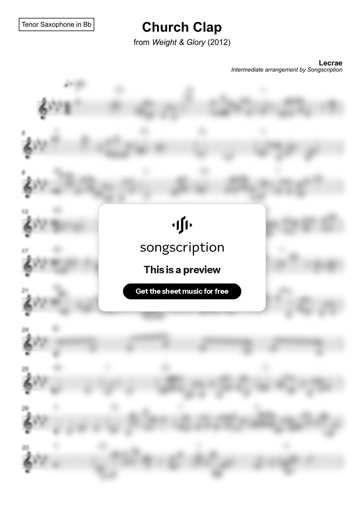 Intermediate Tenor Sax Sheet Music for "Church Clap" by Lecrae
