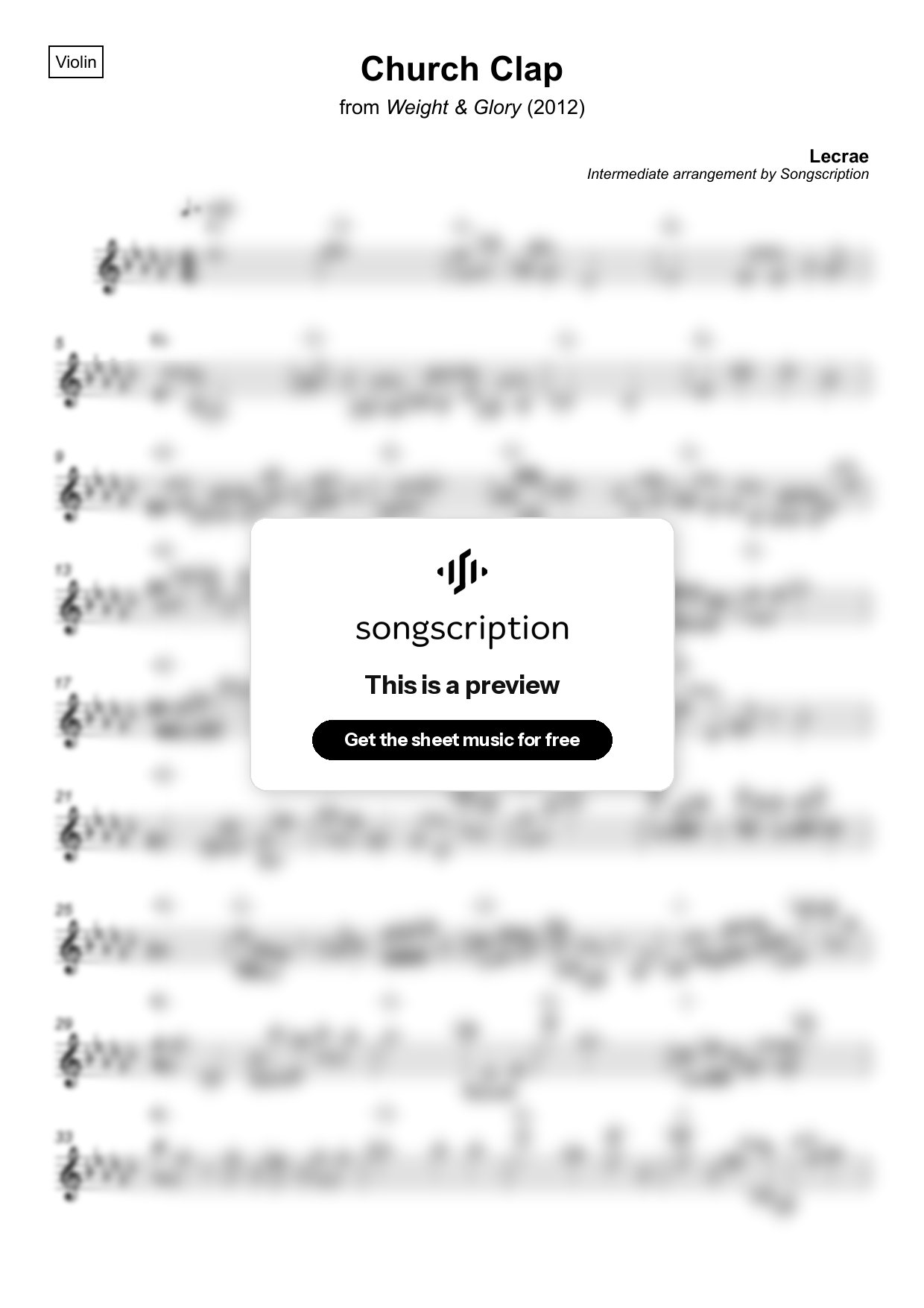 Intermediate Violin Sheet Music for "Church Clap" by Lecrae