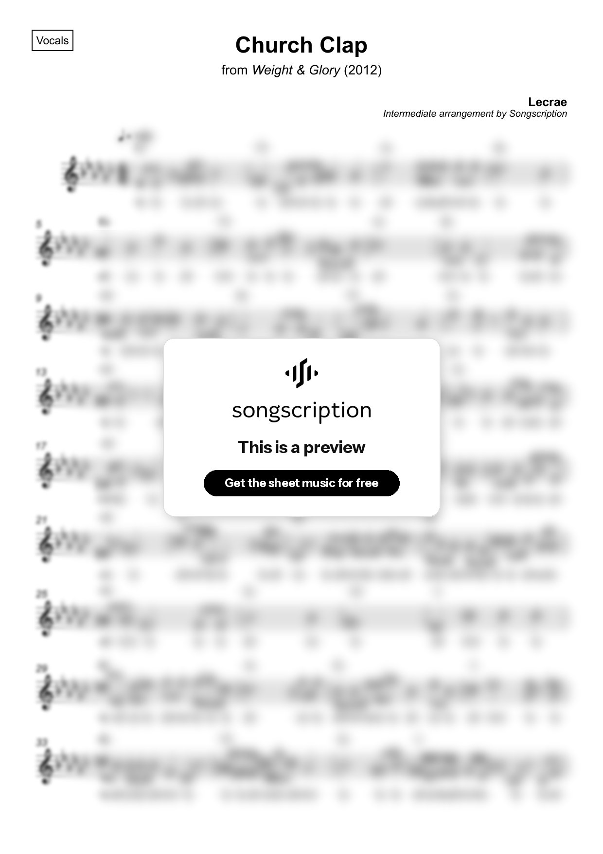 Intermediate Vocals Sheet Music for "Church Clap" by Lecrae