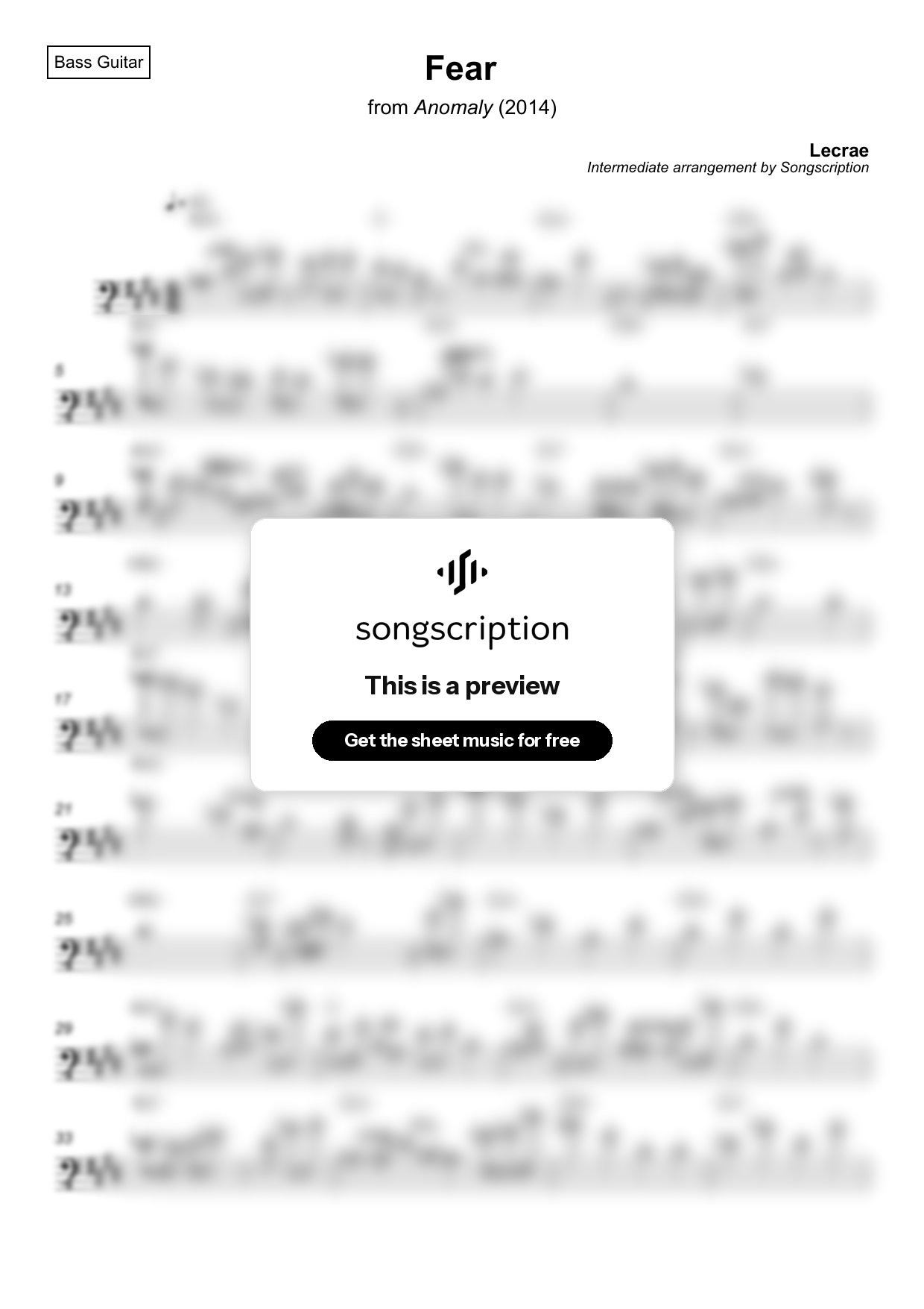 Intermediate Bass Guitar Sheet Music for "Fear" by Lecrae