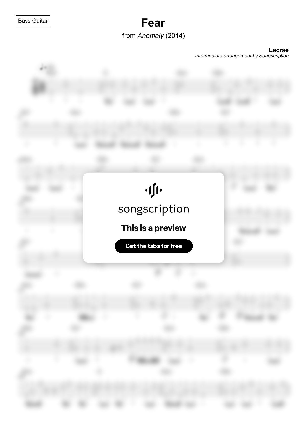 Intermediate Bass Guitar Tabs for "Fear" by Lecrae