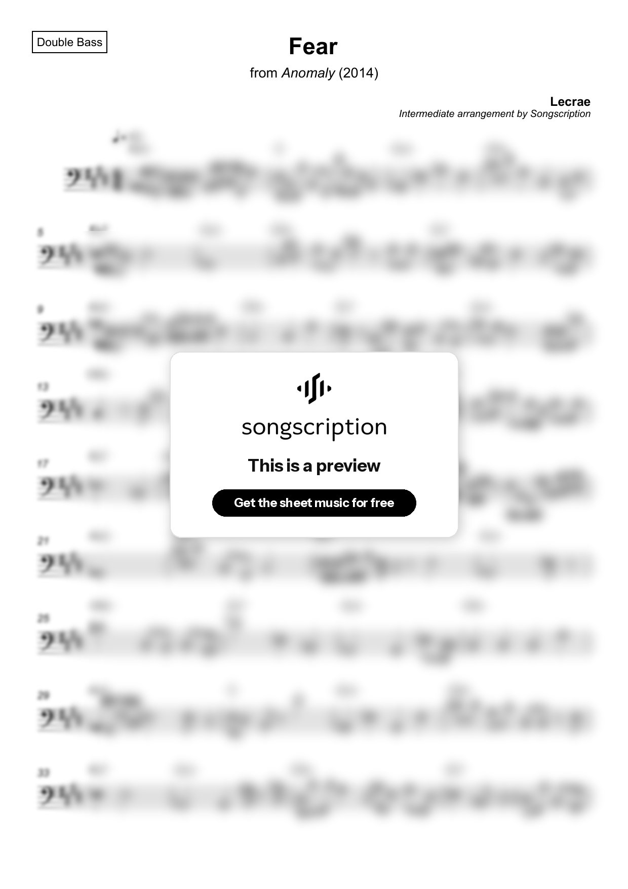 Intermediate Double Bass Sheet Music for "Fear" by Lecrae