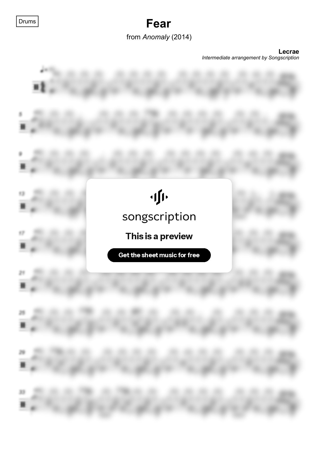 Intermediate Drums Sheet Music for "Fear" by Lecrae