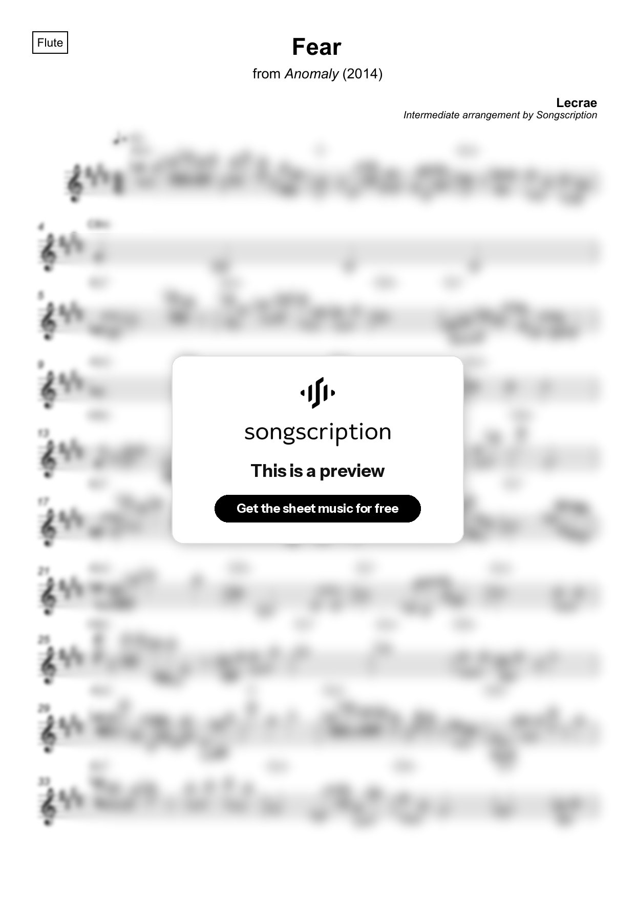 Intermediate Flute Sheet Music for "Fear" by Lecrae