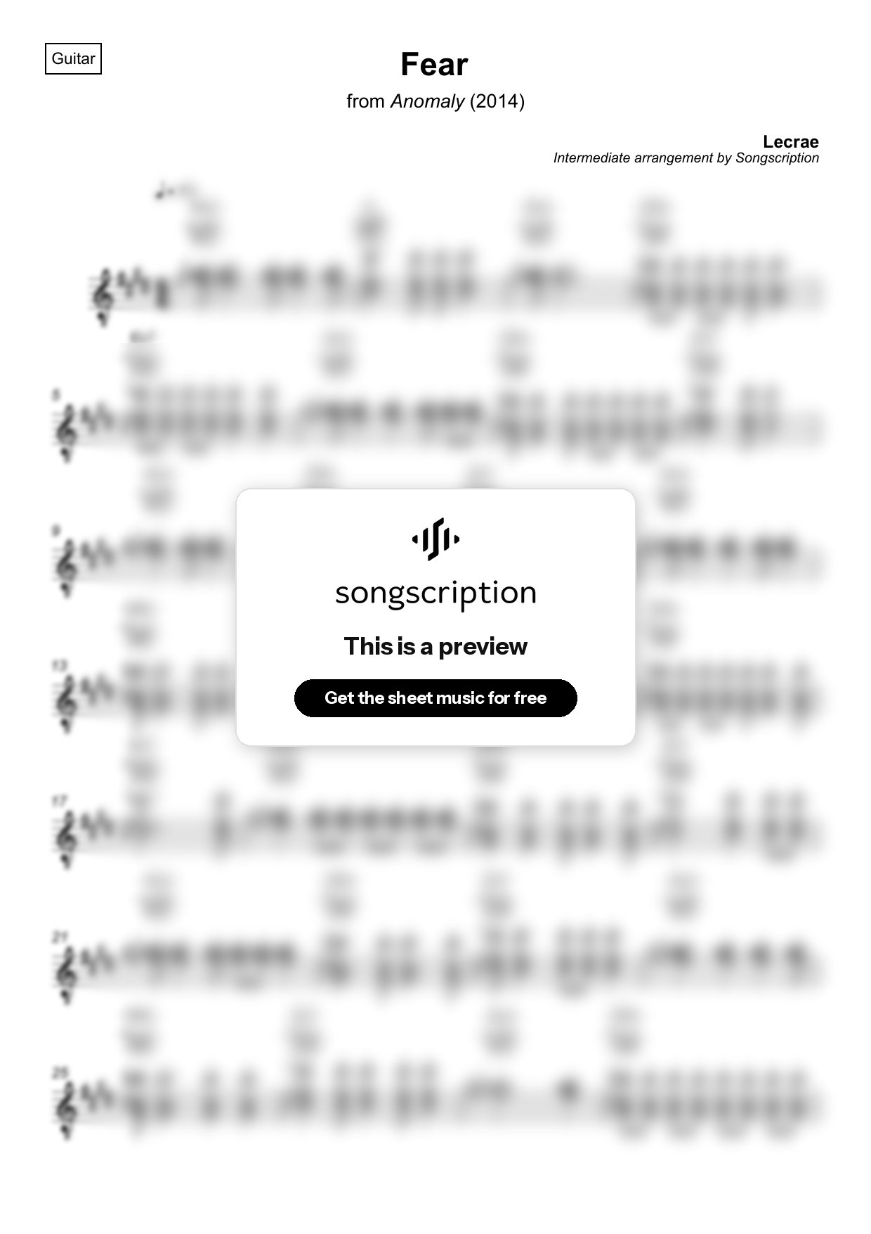 Intermediate Acoustic Guitar Sheet Music for "Fear" by Lecrae
