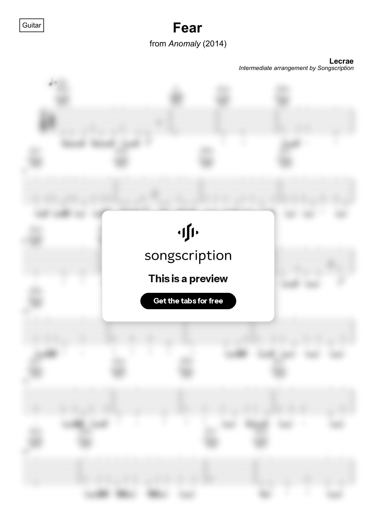 Intermediate Acoustic Guitar Tabs for "Fear" by Lecrae