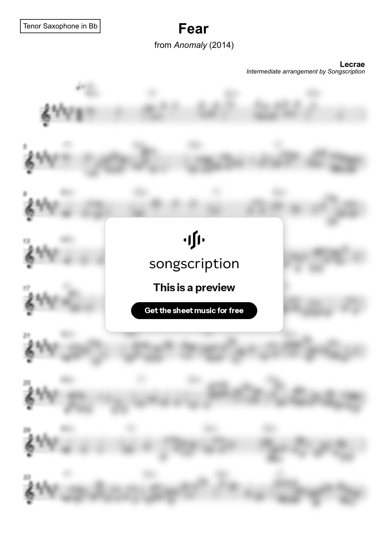 Intermediate Tenor Sax Sheet Music for "Fear" by Lecrae