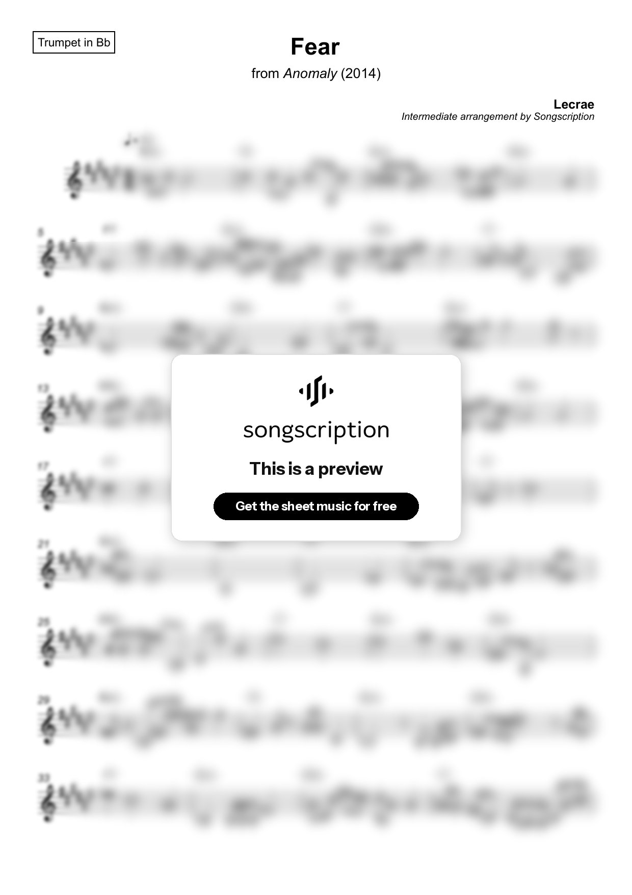 Intermediate Trumpet Sheet Music for "Fear" by Lecrae