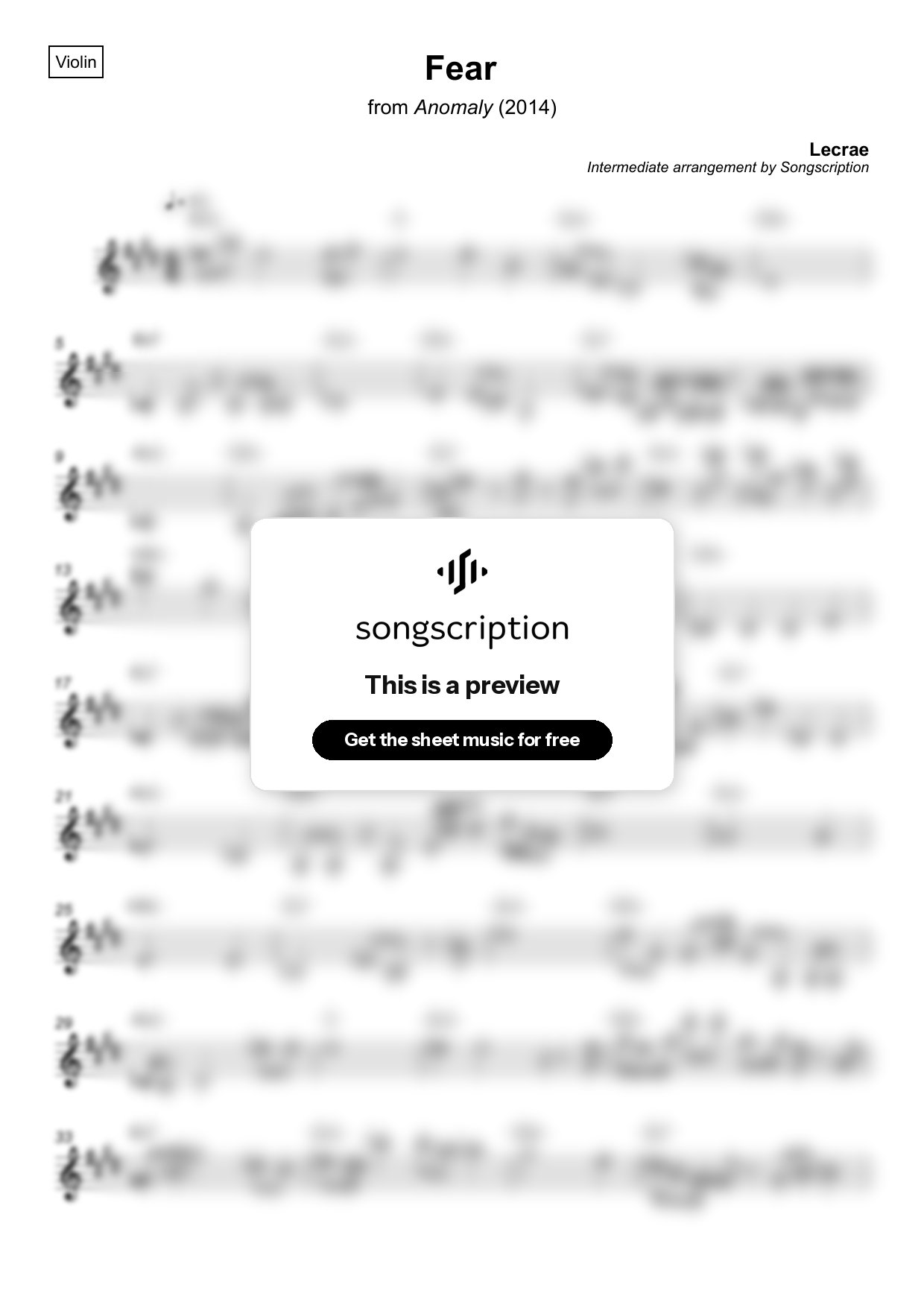 Intermediate Violin Sheet Music for "Fear" by Lecrae