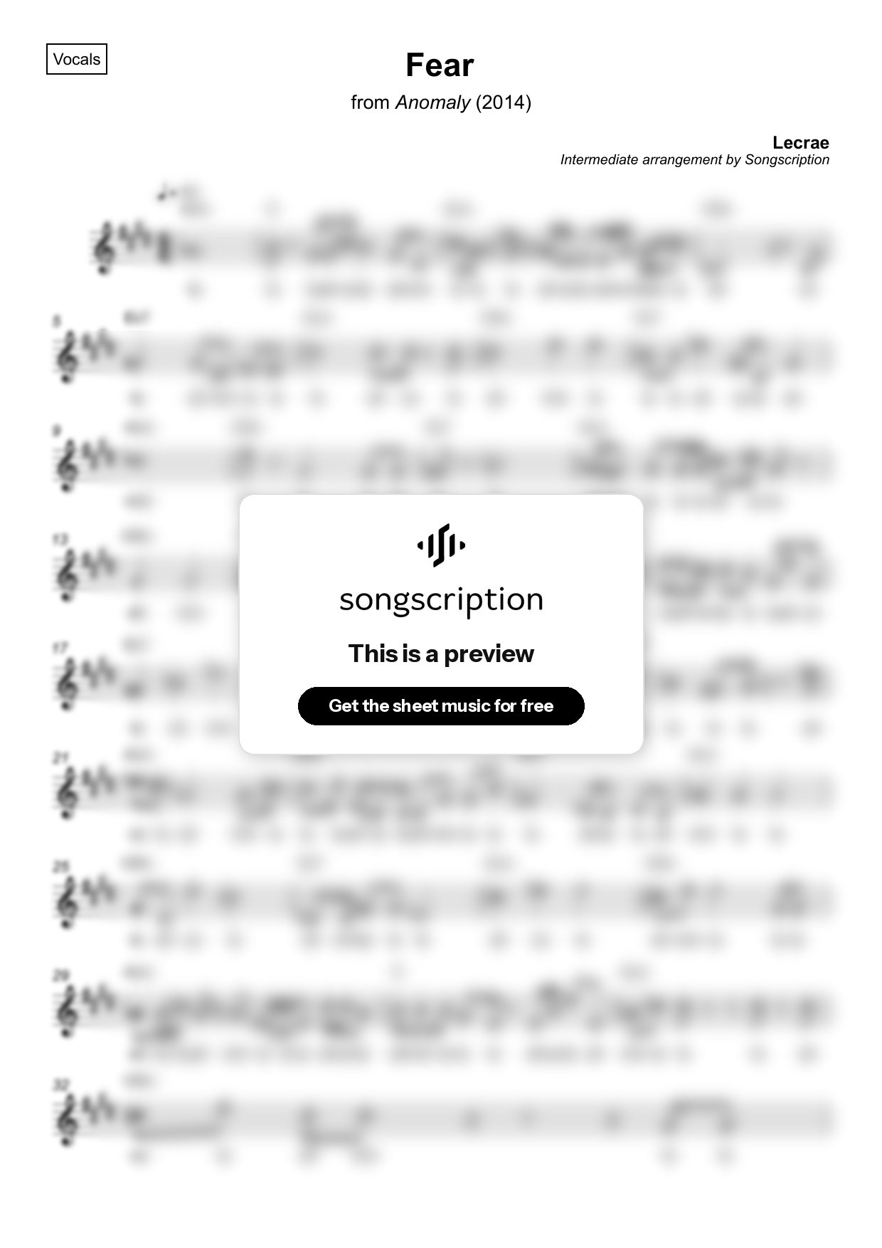 Intermediate Vocals Sheet Music for "Fear" by Lecrae