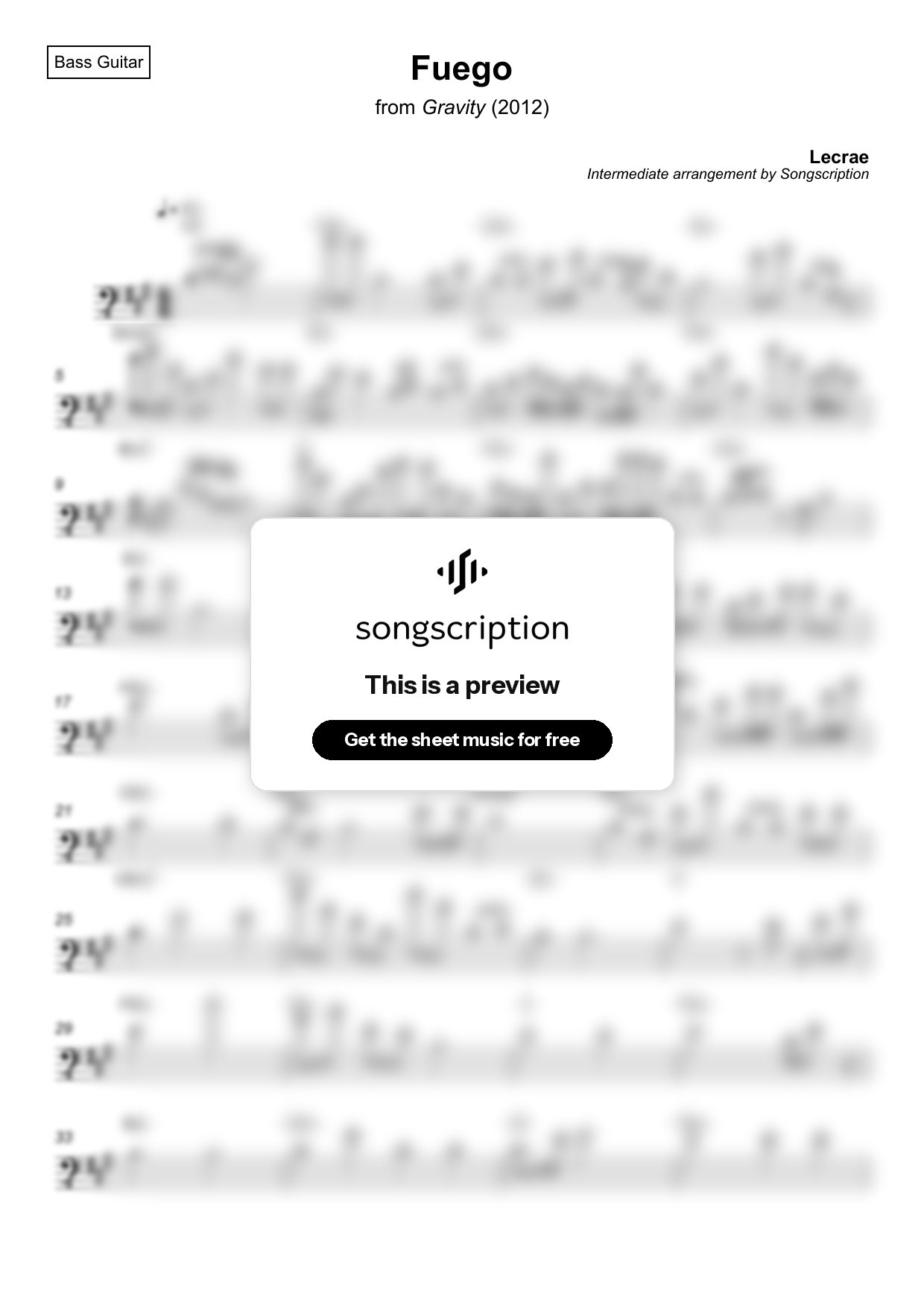 Intermediate Bass Guitar Sheet Music for "Fuego" by Lecrae