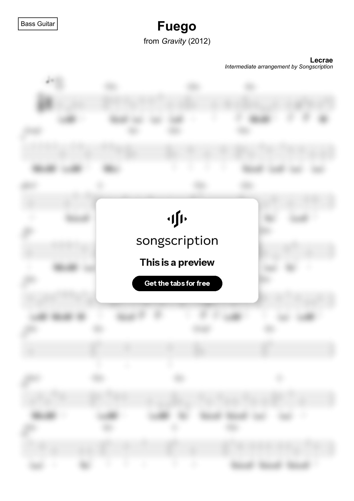 Intermediate Bass Guitar Tabs for "Fuego" by Lecrae
