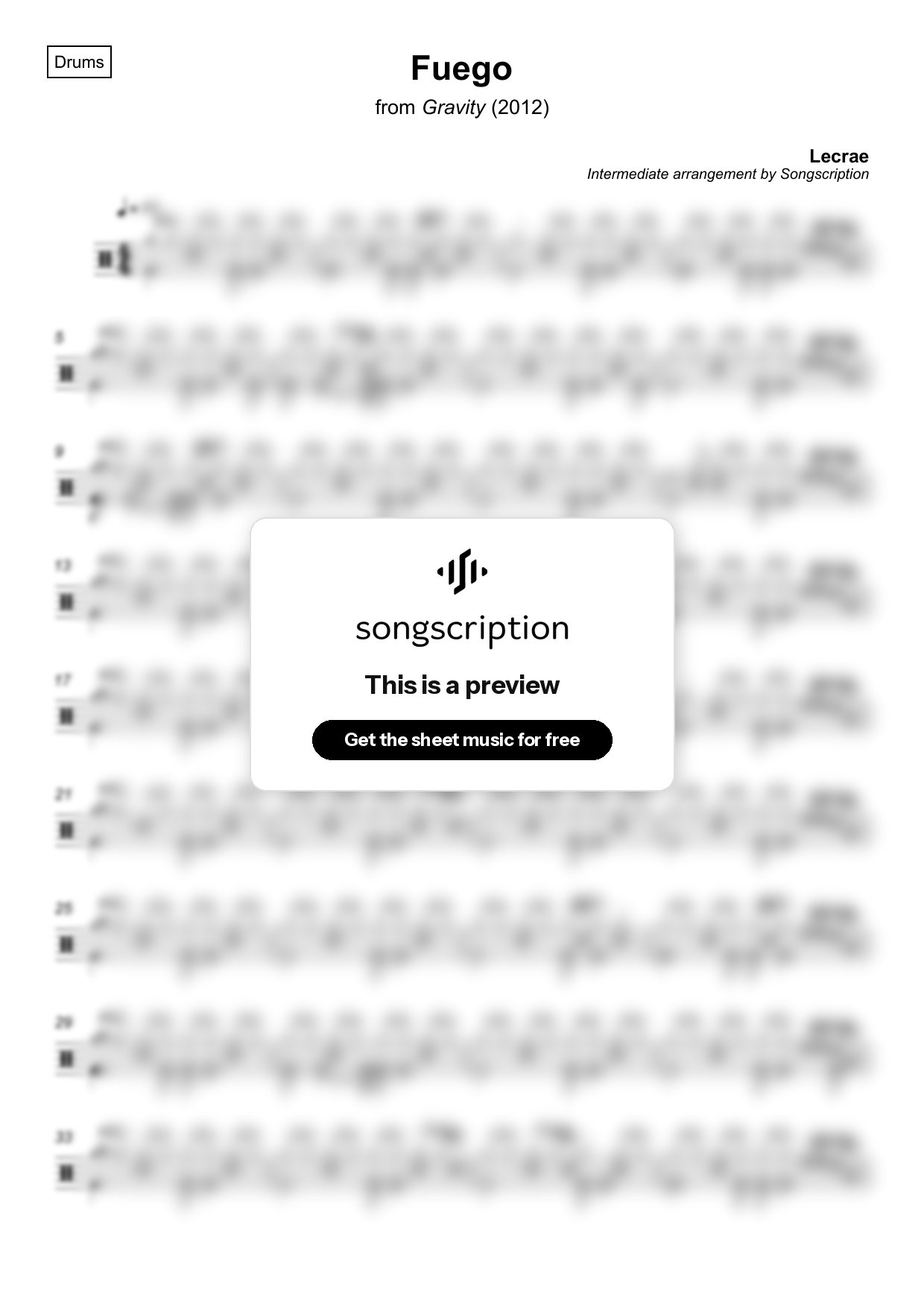 Intermediate Drums Sheet Music for "Fuego" by Lecrae