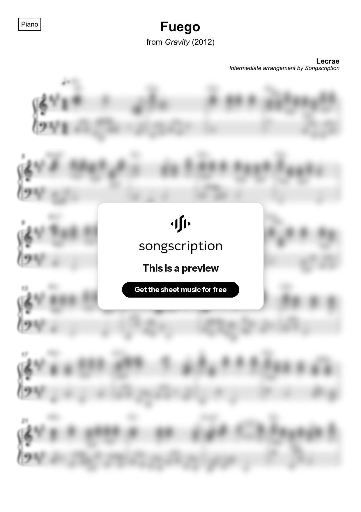Intermediate Piano Sheet Music for "Fuego" by Lecrae