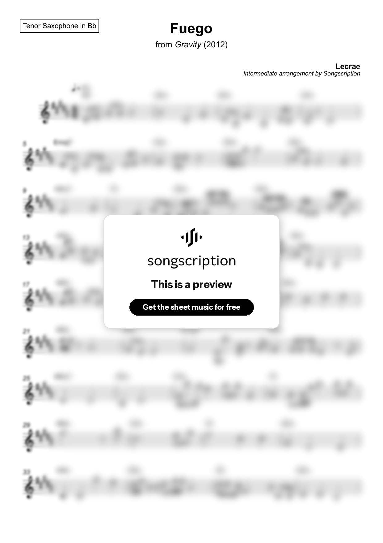 Intermediate Tenor Sax Sheet Music for "Fuego" by Lecrae