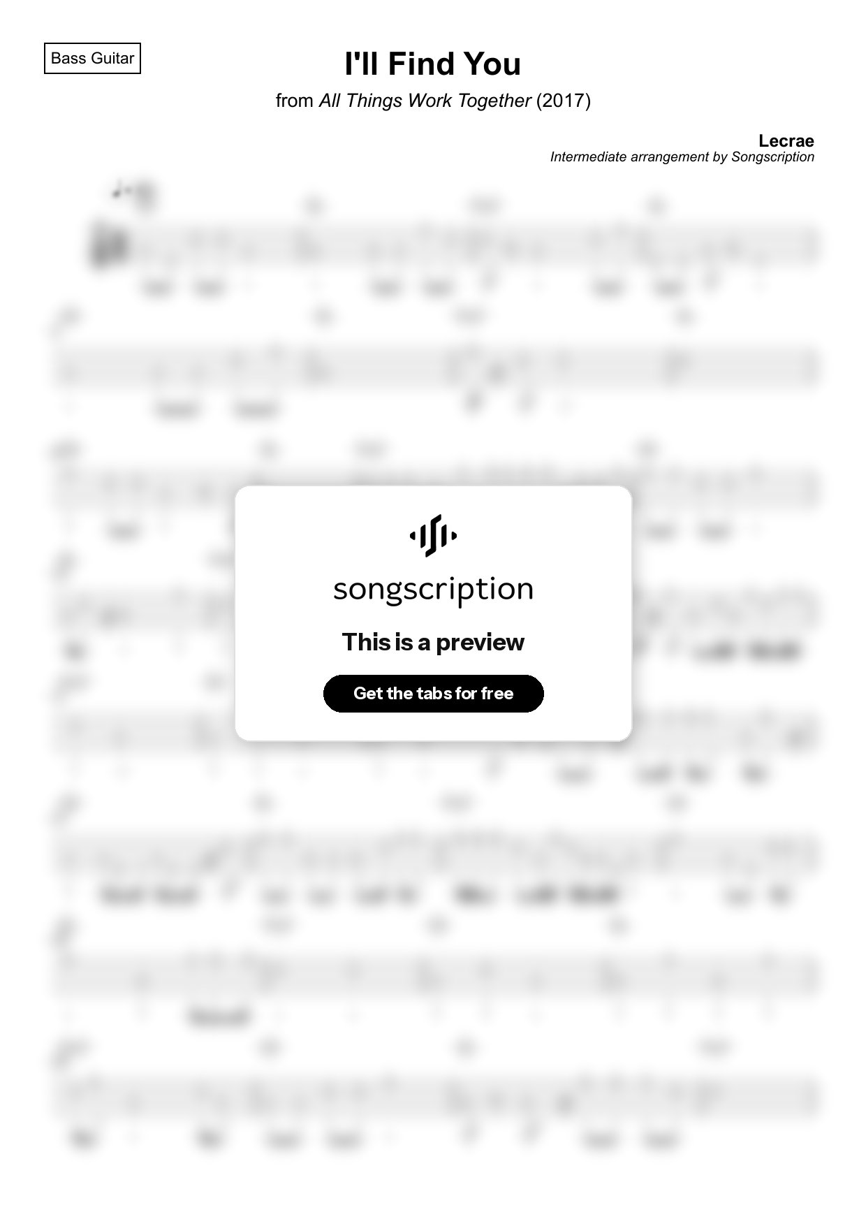 Intermediate Bass Guitar Tabs for "I'll Find You" by Lecrae