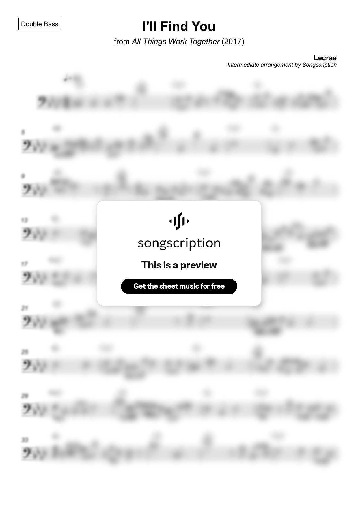 Intermediate Double Bass Sheet Music for "I'll Find You" by Lecrae