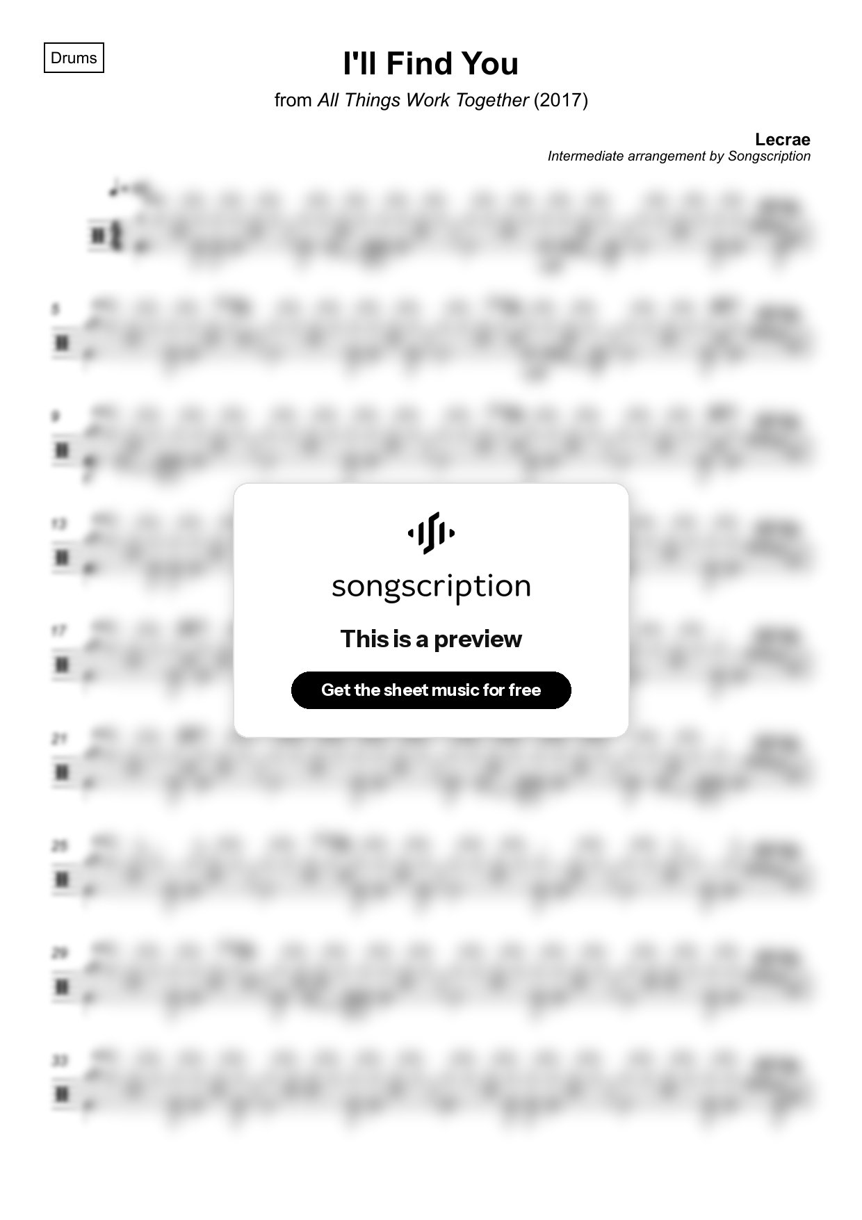 Intermediate Drums Sheet Music for "I'll Find You" by Lecrae