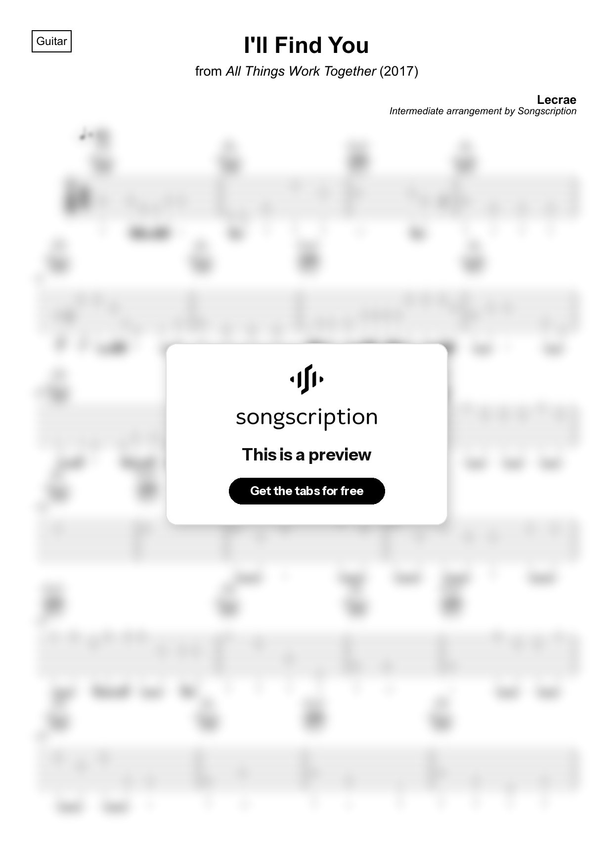 Intermediate Acoustic Guitar Tabs for "I'll Find You" by Lecrae