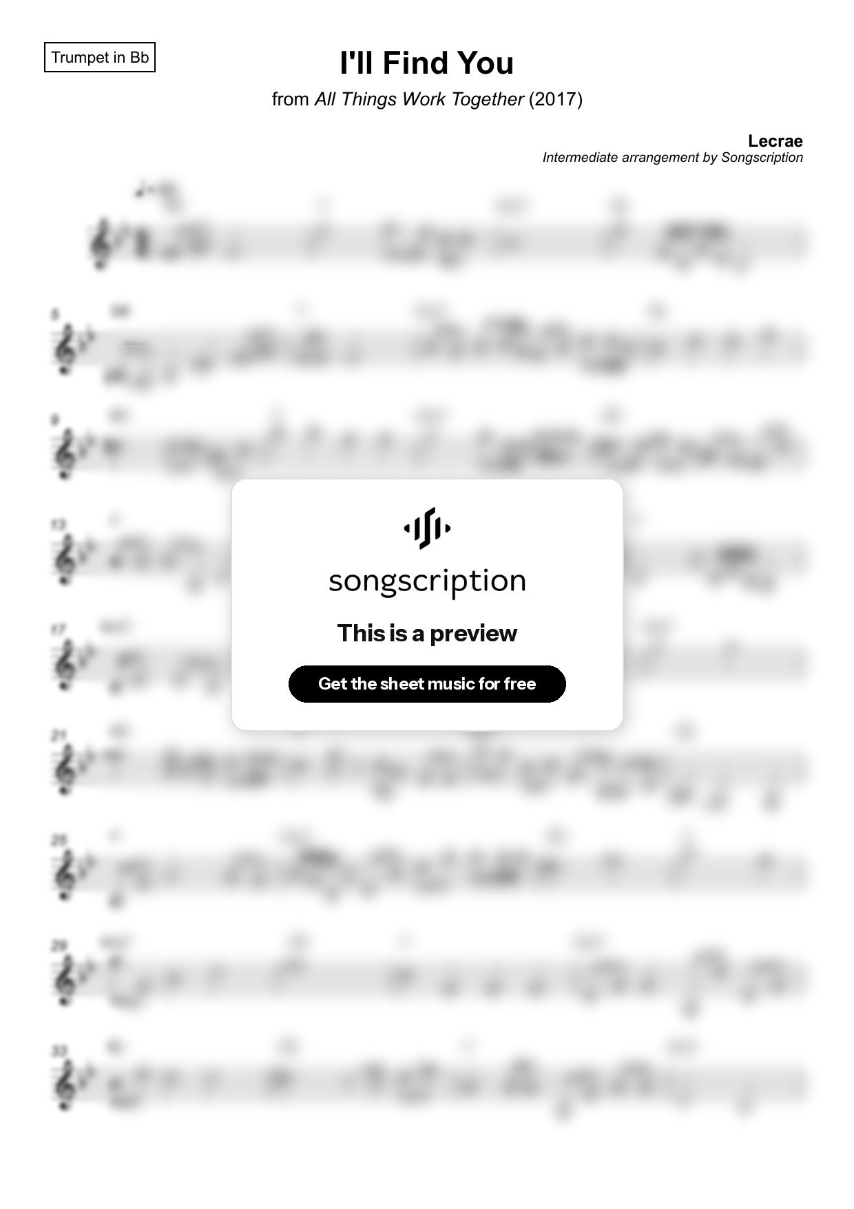 Intermediate Trumpet Sheet Music for "I'll Find You" by Lecrae
