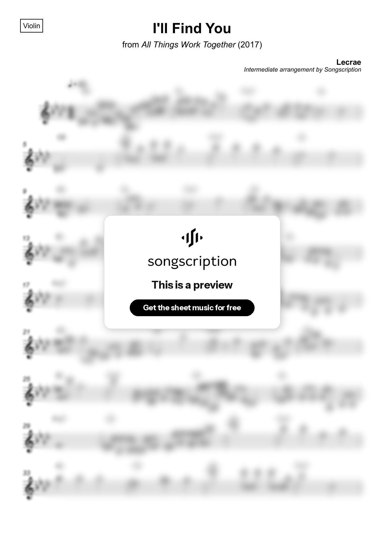 Intermediate Violin Sheet Music for "I'll Find You" by Lecrae