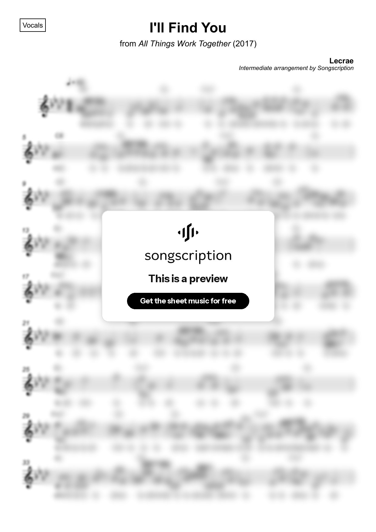 Intermediate Vocals Sheet Music for "I'll Find You" by Lecrae