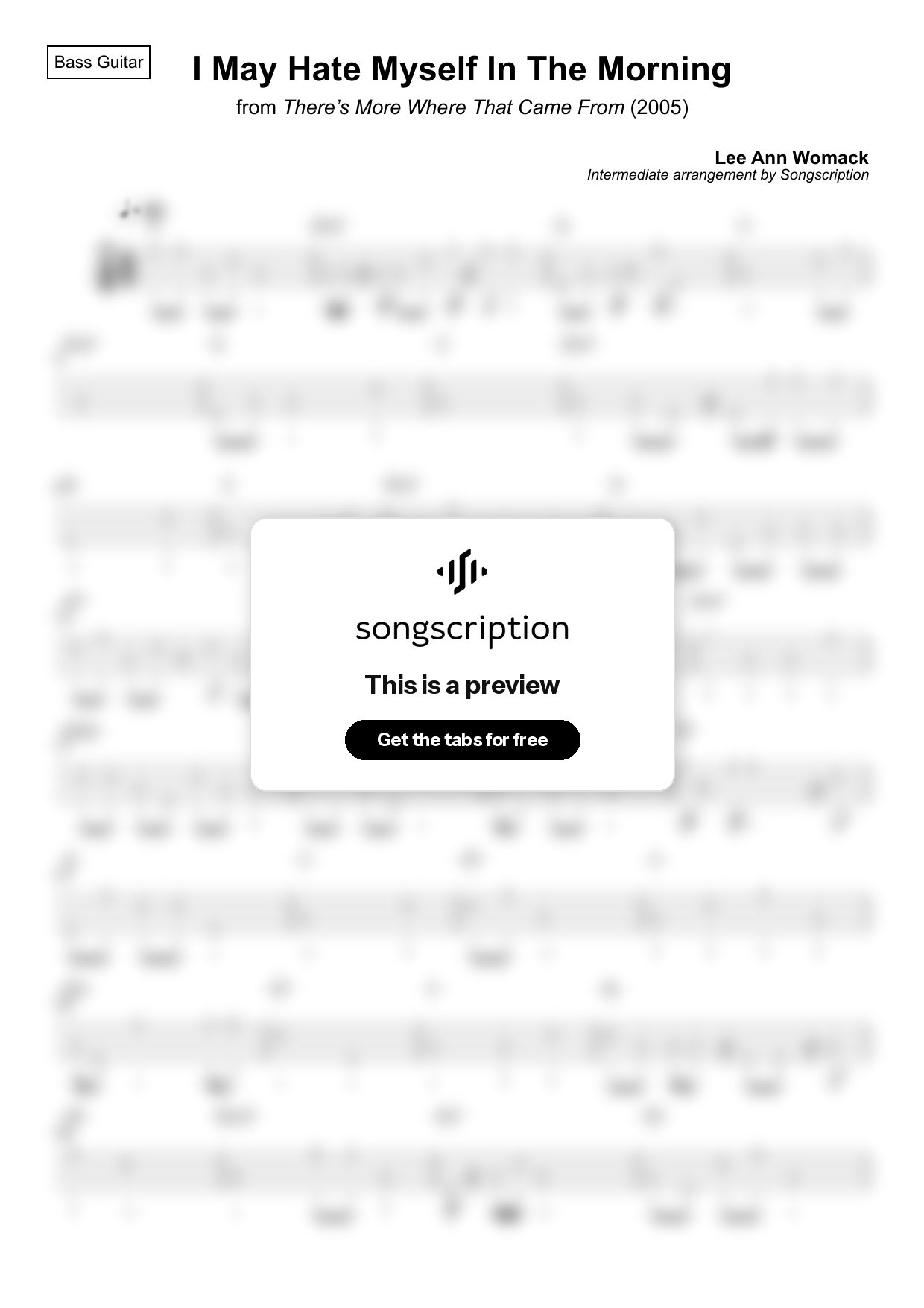 Intermediate Bass Guitar Tabs for "I May Hate Myself In The Morning" by Lee Ann Womack