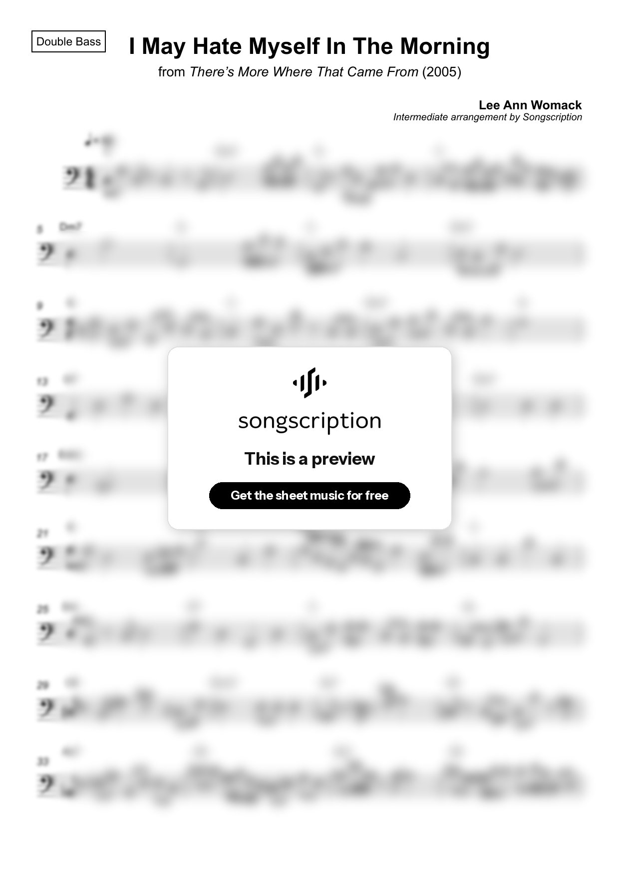Intermediate Double Bass Sheet Music for "I May Hate Myself In The Morning" by Lee Ann Womack