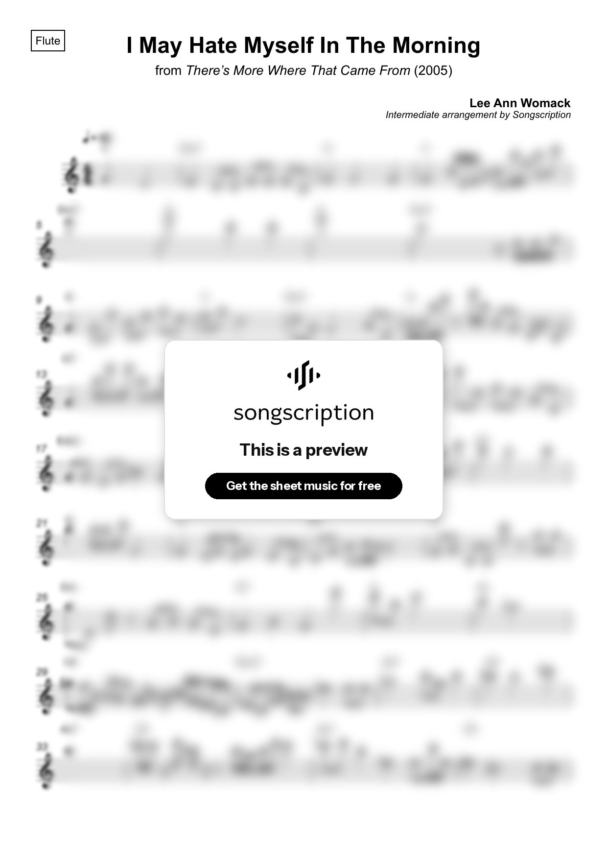 Intermediate Flute Sheet Music for "I May Hate Myself In The Morning" by Lee Ann Womack