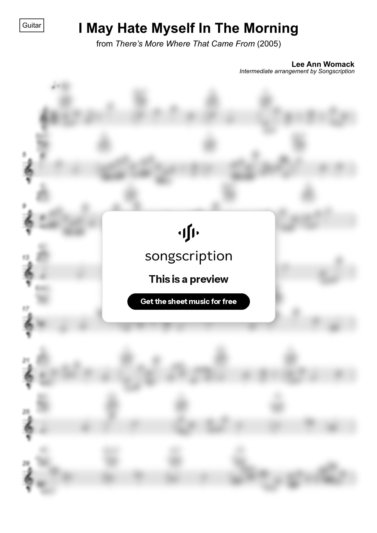 Intermediate Acoustic Guitar Sheet Music for "I May Hate Myself In The Morning" by Lee Ann Womack