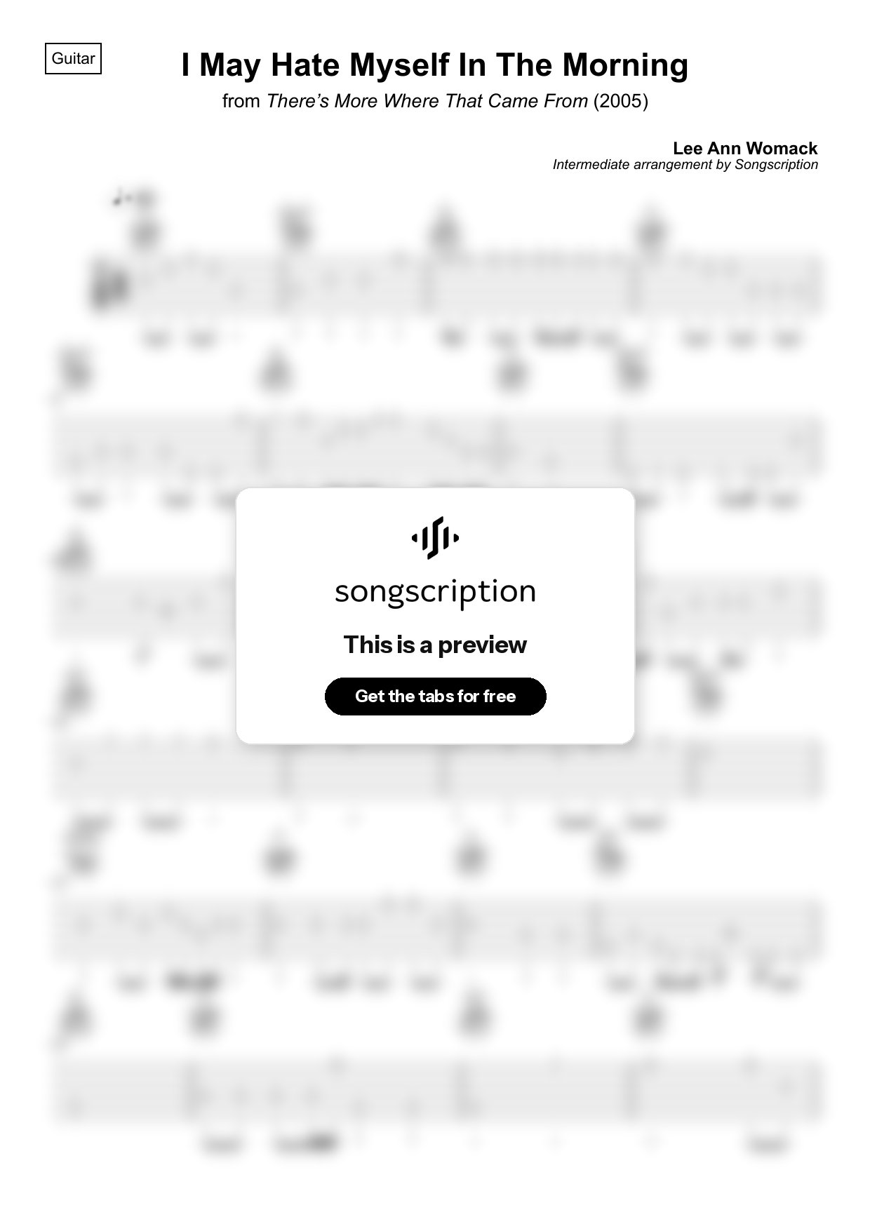 Intermediate Acoustic Guitar Tabs for "I May Hate Myself In The Morning" by Lee Ann Womack