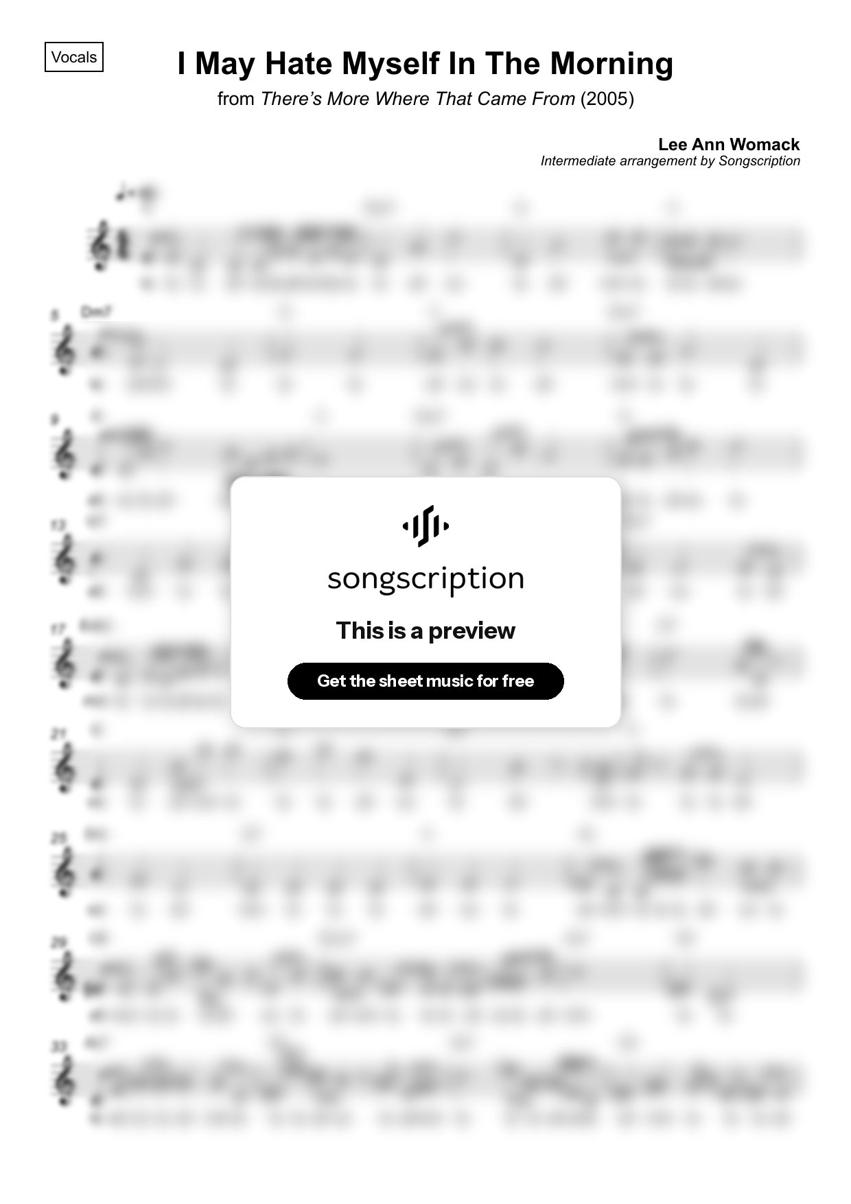 Intermediate Vocals Sheet Music for "I May Hate Myself In The Morning" by Lee Ann Womack